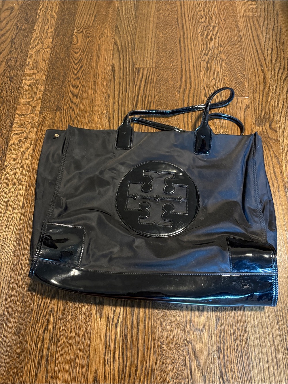 Tory Burch Black Nylon Tote with Patent Trim